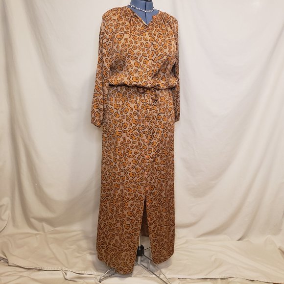 Tucker Leopard Print Silk Maxi Peasant Shift Dress - Picture 2 of 14